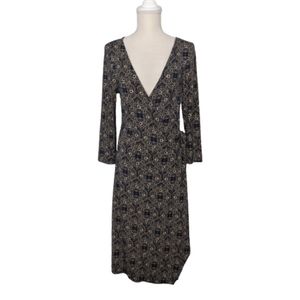 BCBGMaxAzria Blue Printed Midi Wrap Dress